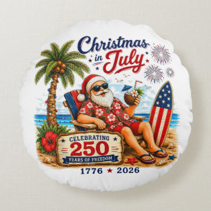 Christmas in July 250 Years of Freedom Beach Santa Round Pillow