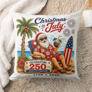 Christmas in July 250 Years of Freedom Beach Santa Throw Pillow