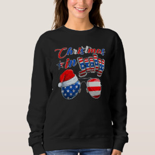 Christmas In July American Flag Santa Hat Sunglass Sweatshirt