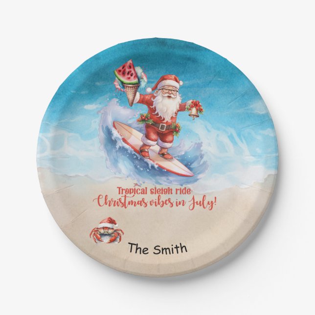 Christmas in July at the beach  Paper Plates (Front)