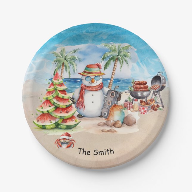 Christmas in July at the beach  Paper Plates (Front)