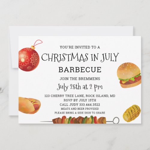 Christmas In July Backyard Barbecue Party Invitation