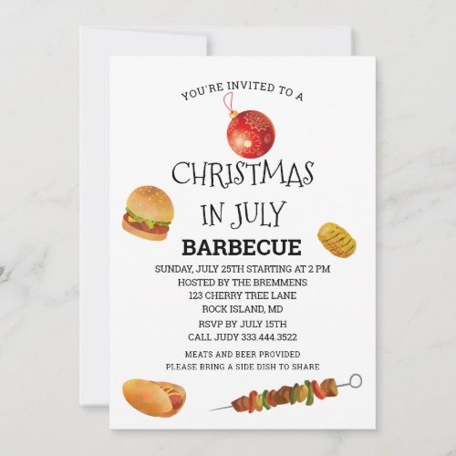 Christmas In July Barbecue Party Invitation