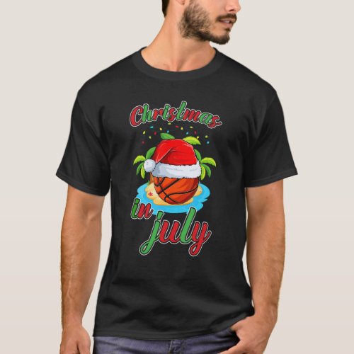 Christmas In July Basketball Santa Hat Summer Part T_Shirt