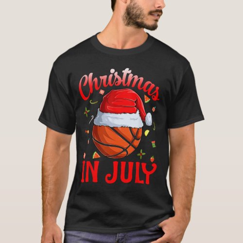 Christmas In July Basketball Santa Hat Summer Part T_Shirt