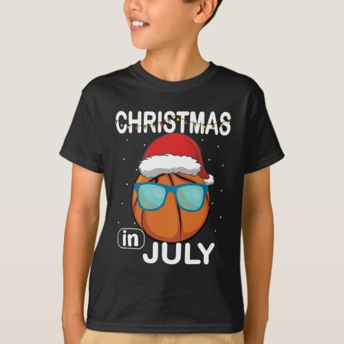 Christmas In July Basketball Santa Sunglasses Xmas T_Shirt