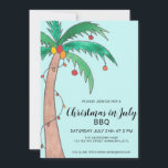 Christmas In July BBQ Palm Tree Invitation<br><div class="desc">Invite family and friends to your Christmas Themed Summer BBQ with these fun festive invitations. They feature a watercolor of a decorated palm tree. Customize these party invitations with your details, change the word BBQ to Party if you wish. All the text is customizable. Because we create our own artwork...</div>