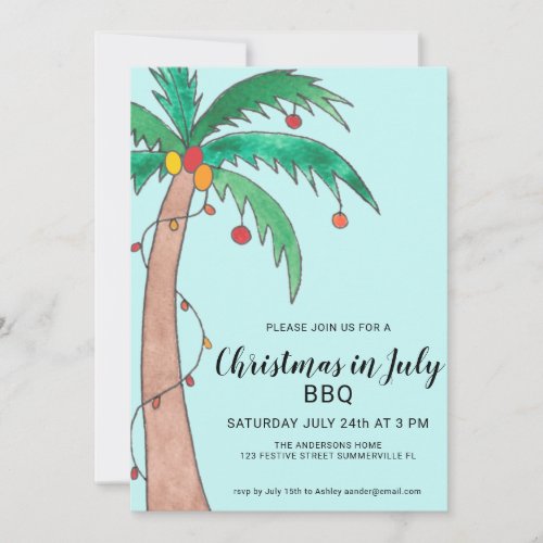 Christmas In July BBQ Palm Tree Invitation