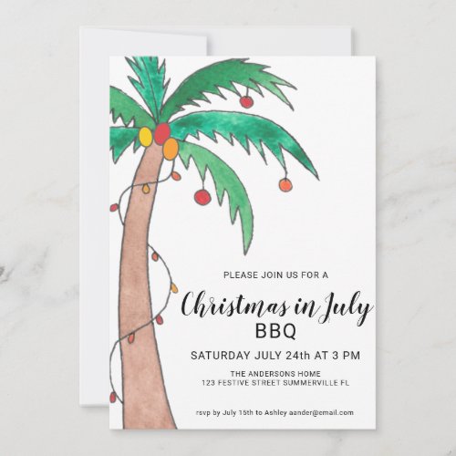 Christmas In July BBQ Palm Tree Invitation