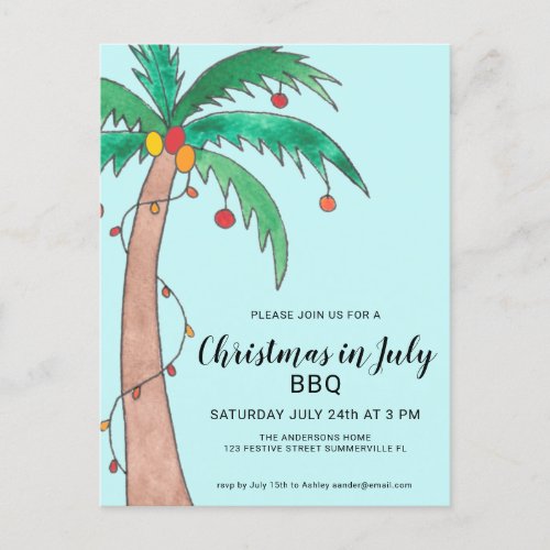 Christmas In July BBQ Palm Tree Invitation Postcard