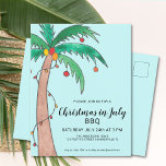 Christmas In July BBQ Palm Tree Invitation Postcard<br><div class="desc">Invite family and friends to your Christmas Themed Summer BBQ with these fun festive invitations. They feature a watercolor of a decorated palm tree. Customize these party invitations with your details, change the word BBQ to Party if you wish. All the text is customizable. Because we create our own artwork...</div>