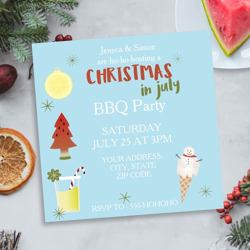 Christmas in July BBQ Party Custom Square Invite