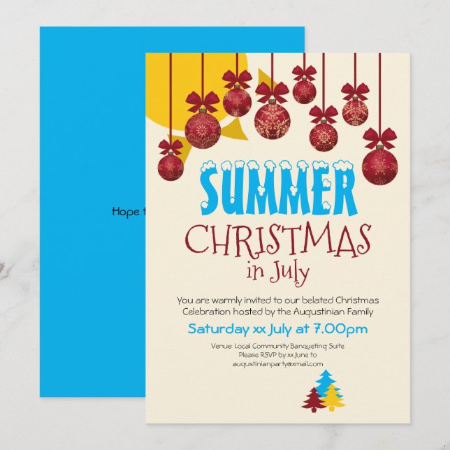 CHRISTMAS IN JULY BBQ Party Invitation (Front/Back)