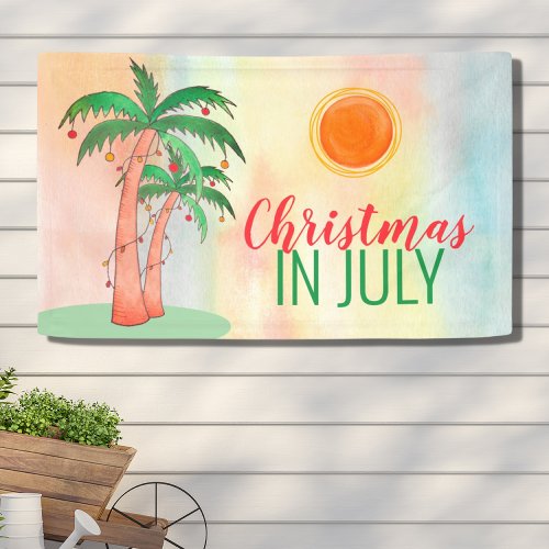 Christmas in July BBQ Party Palm Trees Banner