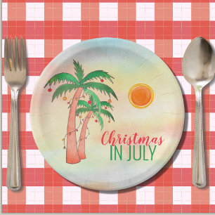 Christmas in July BBQ Party Palm Trees Paper Plate