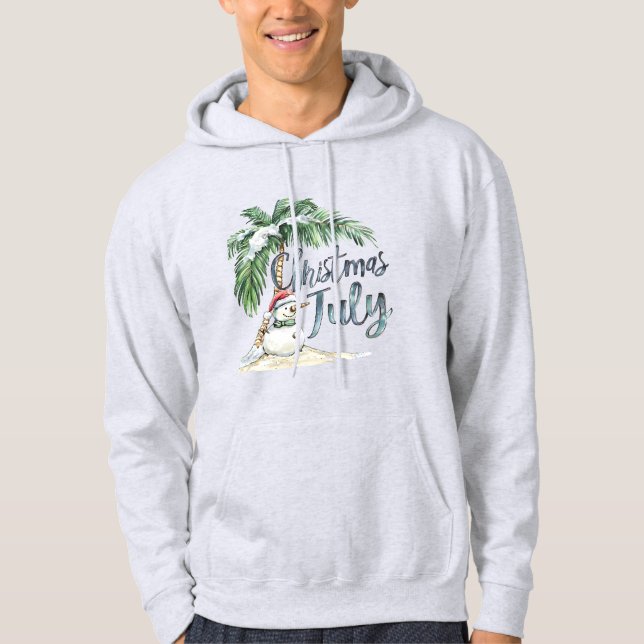 Christmas in July Beach Snowman & Palm Tree Hoodie (Front)