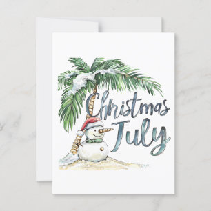 Christmas in July Beach Snowman & Palm Tree Postcard