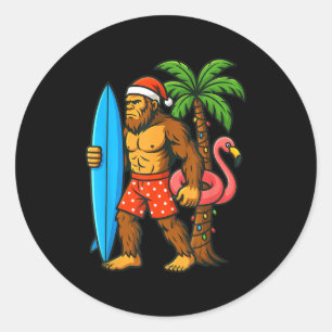 Christmas In July Bigfoot Hawaiian Xmas Palm Tree Classic Round Sticker