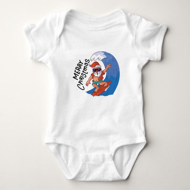 Christmas in July Card Classic Round Sticker Napki Baby Bodysuit (Front)