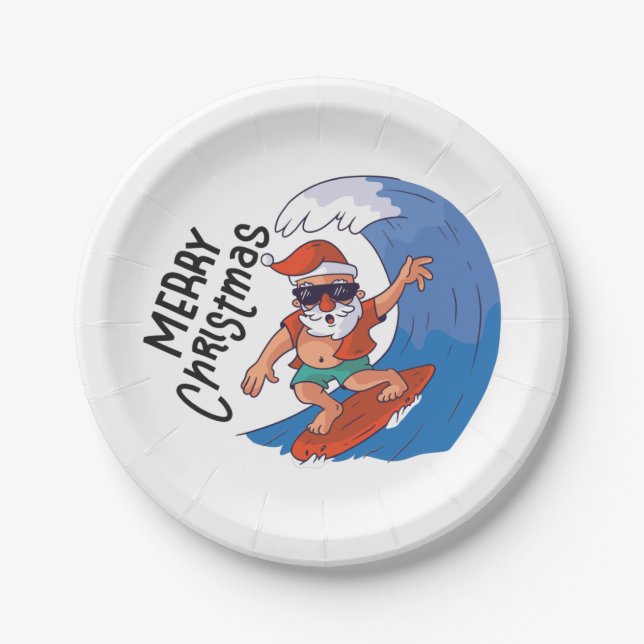 Christmas in July Card Classic Round Sticker Napki Paper Plates (Front)