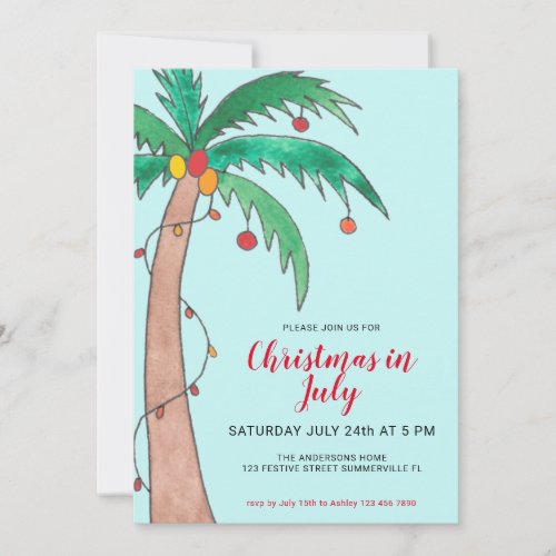 Christmas In July Celebration Palm Tree Party  Inv Invitation
