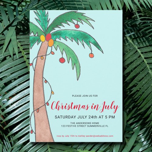 Christmas In July Celebration Palm Tree Party  Invitation