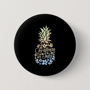 Christmas In July Colorful Pineapple Beach Summer Button