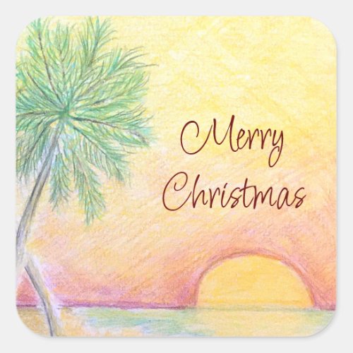 Christmas in July Colorful Tropical Beach  Square Sticker