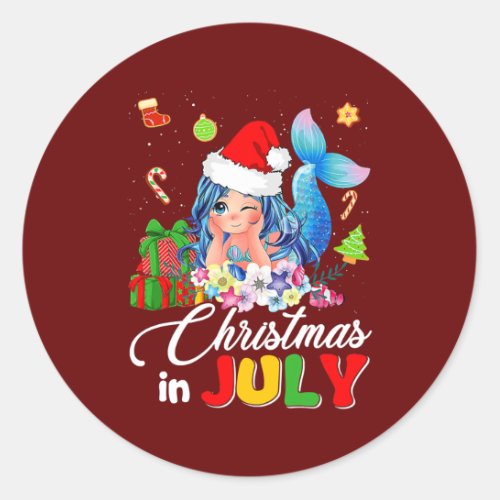 Christmas In July Cute Anime Mermaid Santa Hat Classic Round Sticker