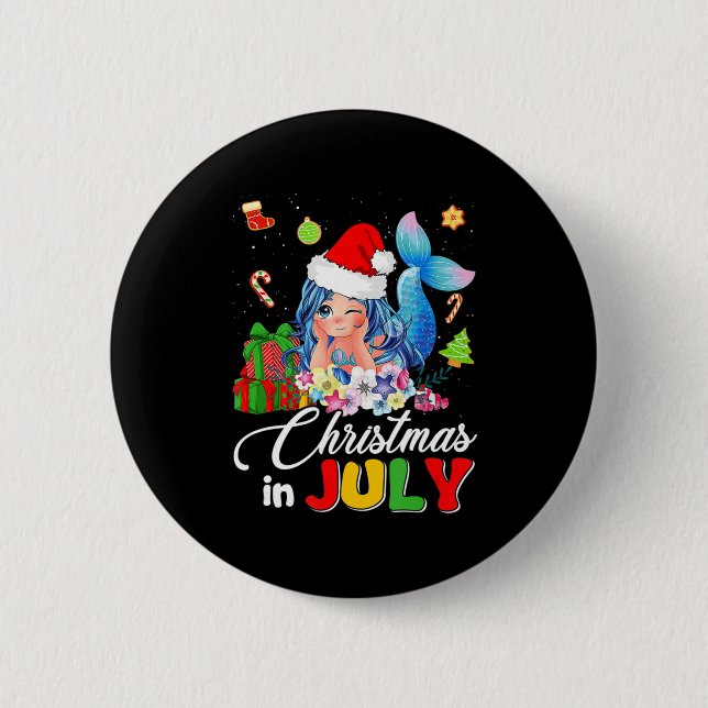 Christmas In July Cute Anime Mermaid Santa Hat Sum Button (Front)