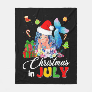 Christmas In July Cute Anime Mermaid Santa Hat Sum Fleece Blanket