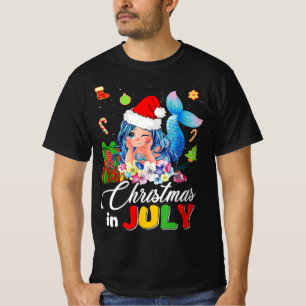 Christmas In July Cute Anime Mermaid Santa Hat Sum T-Shirt