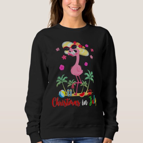 Christmas In July Cute Flamingo On Beach Summer Va Sweatshirt