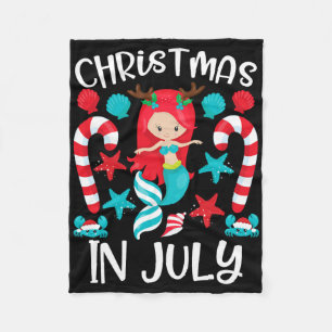 Christmas In July Cute Mermaid Summer Fleece Blanket