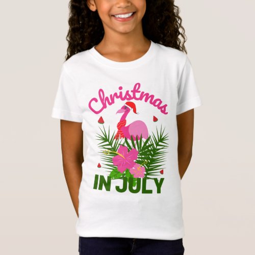 CHRISTMAS IN JULY CUTE SANTA FLAMINGO T_Shirt