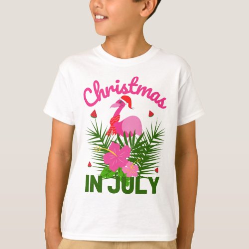 Christmas in July cute santa flamingo T_Shirt