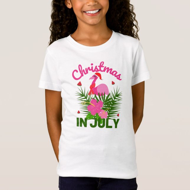 CHRISTMAS IN JULY CUTE SANTA FLAMINGO T-Shirt (Front)