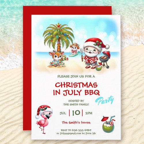 Christmas In July Cute Santa Summer Christmas Invitation