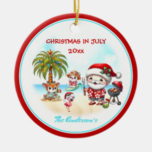 Christmas In July Cute Santa Tropical Summer Ceramic Ornament