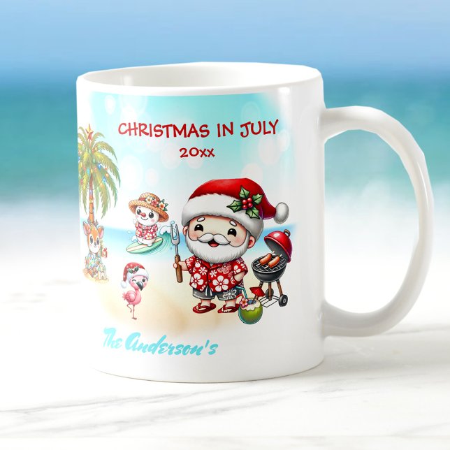 Christmas In July Cute Santa Tropical Summer  Coffee Mug (Christmas In July Cute Santa Tropical Summer Coffee Mug)