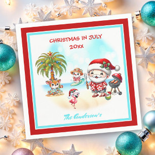Christmas In July Cute Santa Tropical Summer Napkins