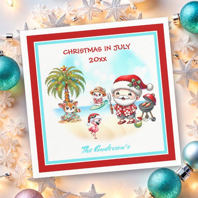 Christmas In July Cute Santa Tropical Summer  Napkins (Christmas In July Cute Santa Tropical Summer Napkins)