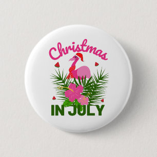 Christmas in july cute summer flamingo button