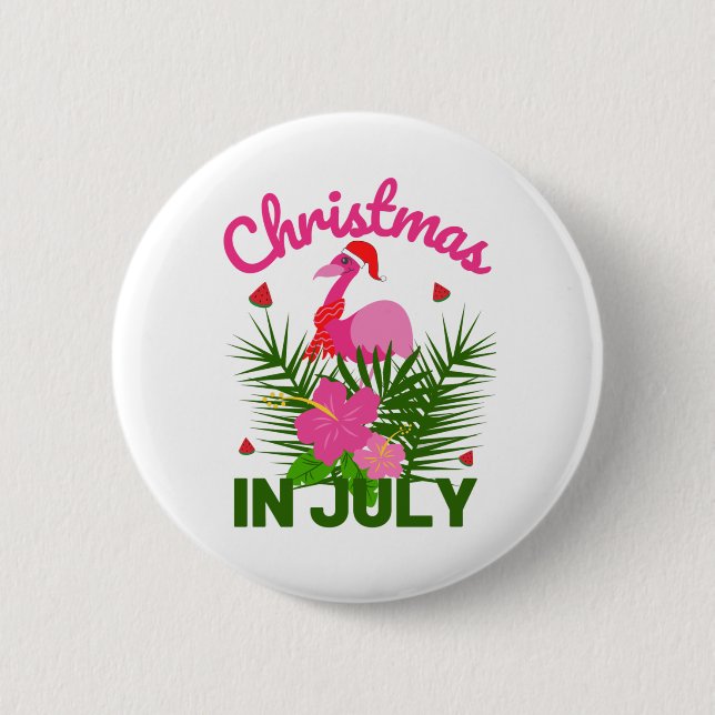 Christmas in july cute summer flamingo button (Front)