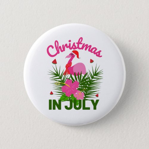Christmas in july cute summer flamingo button