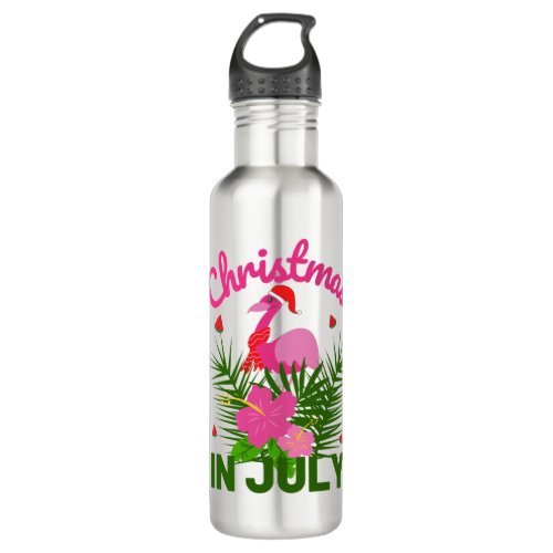 Christmas in july cute summer flamingo stainless steel water bottle