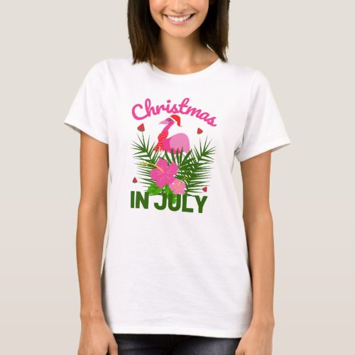 Christmas In July Cute Summer Flamingo T_Shirt