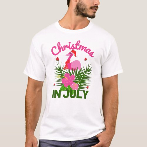 Christmas In July Cute Summer Flamingo T_Shirt