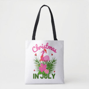 Christmas in july cute summer flamingo tote bag