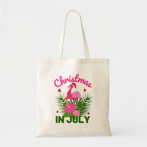 Christmas in july cute summer flamingo tote bag
